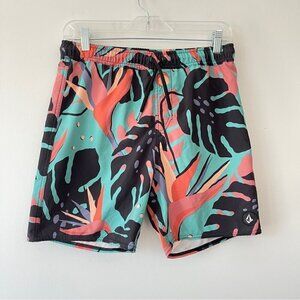 Boys Volcom Swin shorts tropical elastic waist swim trunks size X-large
